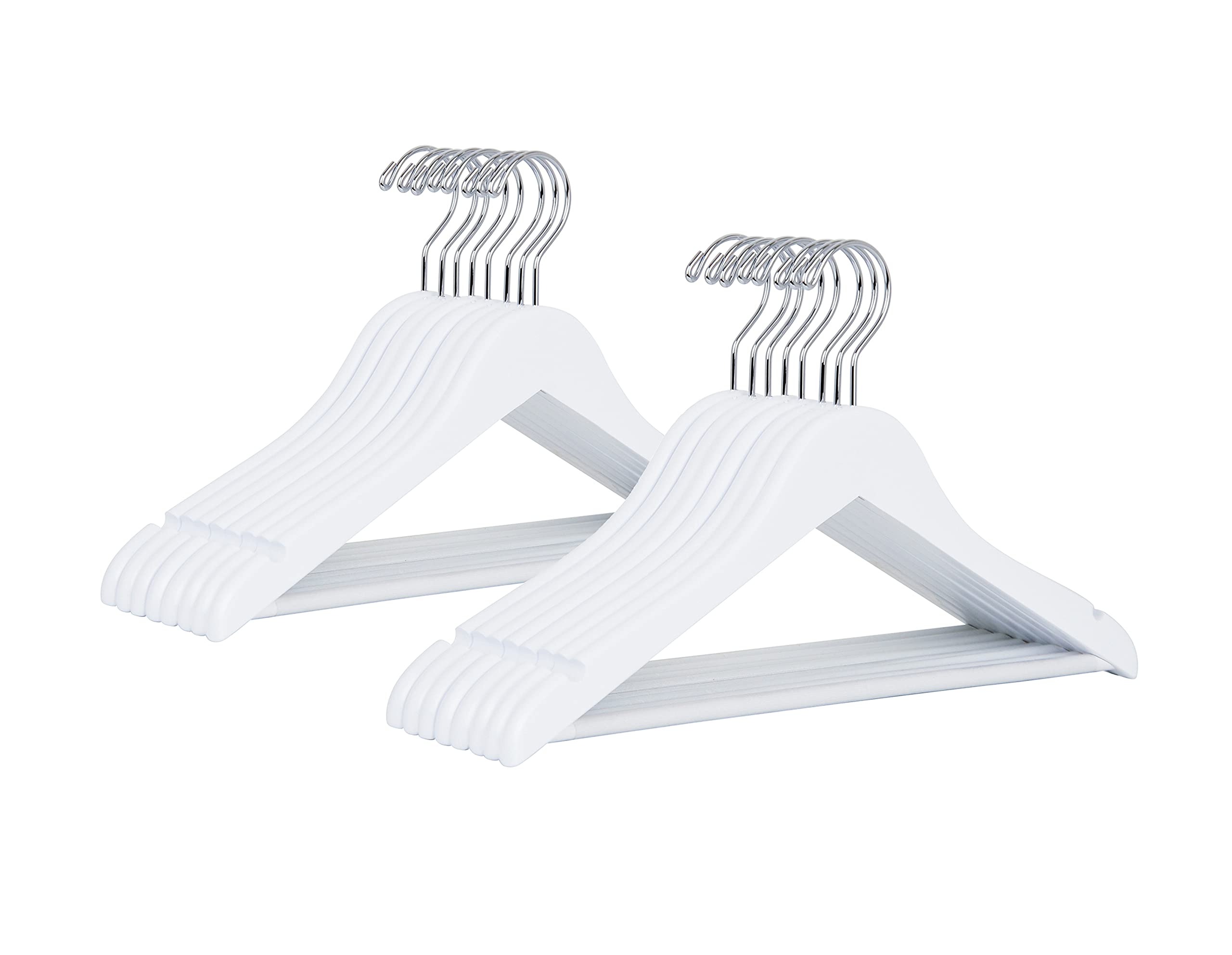 Amber Home20 Pack 15" White Wooden Clothes Hangers for Woman, Teenager Clothing Hangers for Shirt Jacket, Solid Wood Dress Coat Hangers with Non Slip Pants Bar (White, 20)