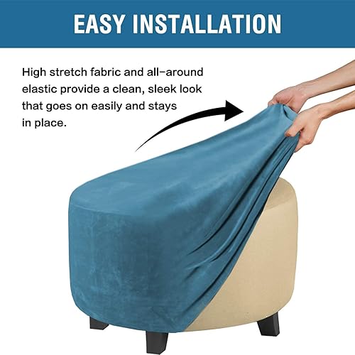 Miniatura 10 de ADPON Funda otomana de felpa de terciopelo, funda otomana redonda súper elástica, lavable, protector de muebles para sala de estar (tamaño mediano,