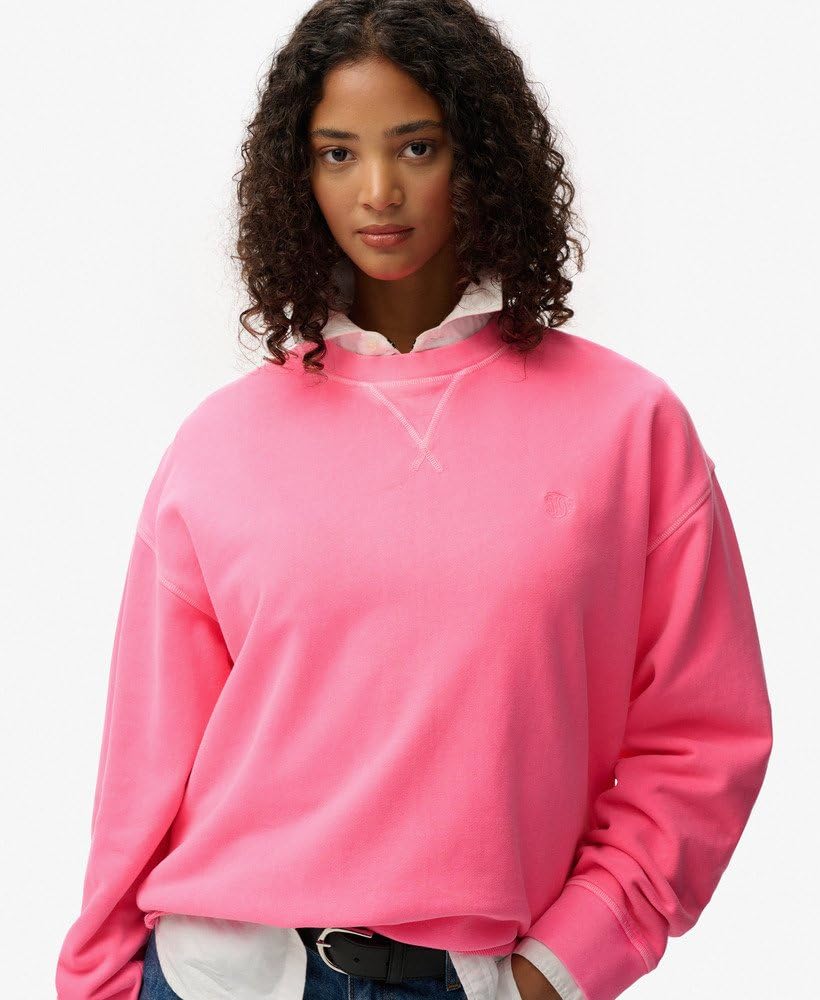 Superdry Damska bluza studencka z okrągłym dekoltem neonowy róż 44