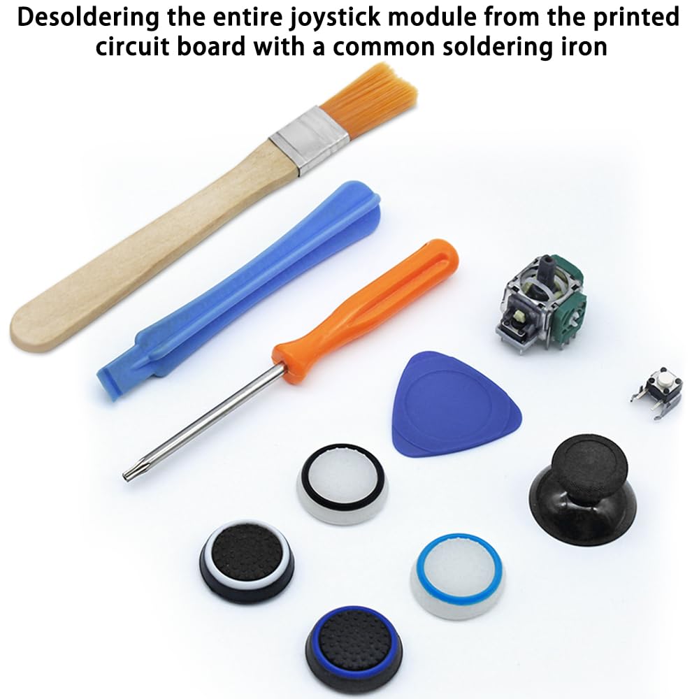 Kit de piezas de repuesto de 38 piezas de joysticks, botones de parachoques de  para pulgares, palillos de repuesto, silicona para sombrero, cepillo, cubiertas de sombrero, 8 unidades cada una 3