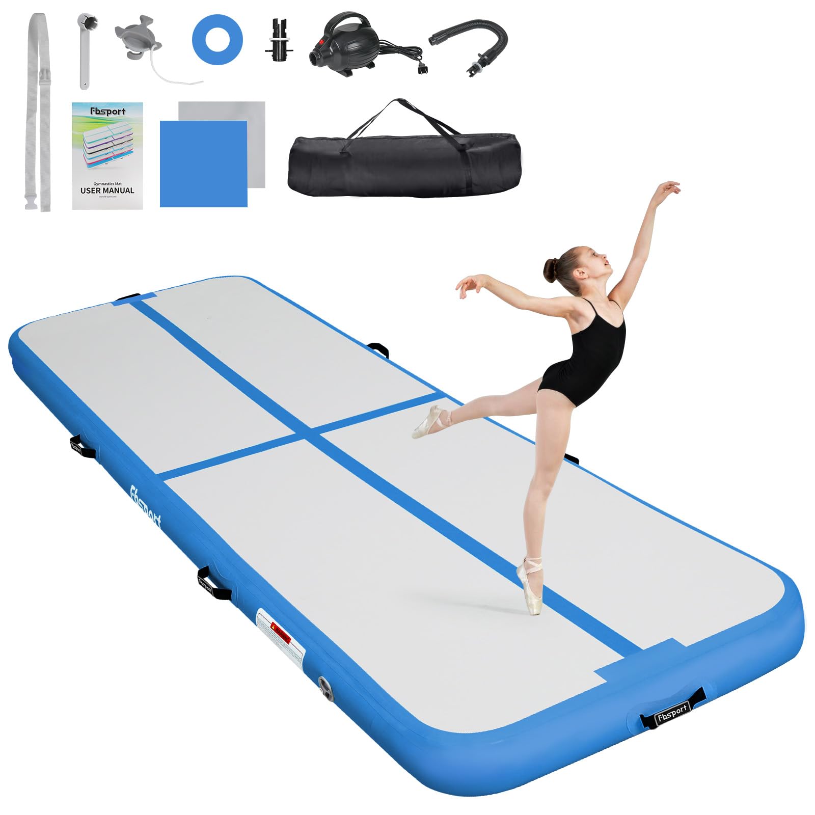 Tapis De Gym Gonflable FBSPORT - 3M/4M/5M, Épaisseur 10-20 Cm - Avec Pompe Et Sac De Transport