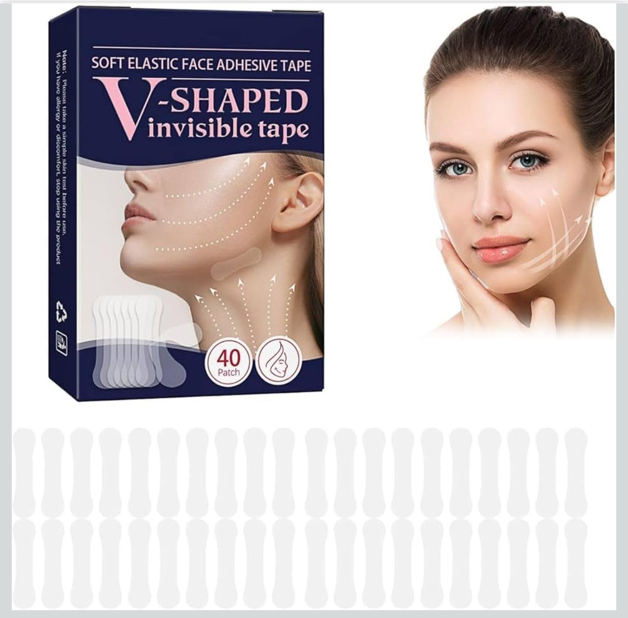 VIVITO Invisible Face Lifting Tape for Women | Instant Face, Neck & Eye Lift Strips | V-Shape Chin Slimming Patches | Transparent Waterproof Wrinkle Tape for Makeup | Soft Elastic Skin-Tightening Adhesive Strips (Pack of 1 (40 Patches))-image-13
