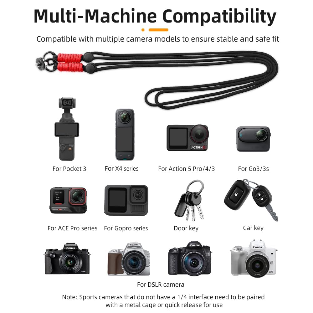 Dragonne Sangle Cou Cordon en Nylon pour DJI Osmo Pocket 4 / Pocket 3 / INSTA360 X5 X4 X3 X2/GO 3S/GO 3/Gopro Serie/Ace Pro 2/Ace Pro/Osmo Action 5 Pro/Action 4/Action 3/DSLR Accessoires