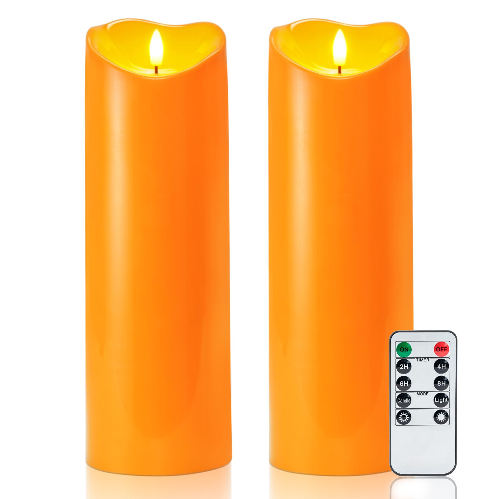 Homemory 4"x12" Halloween Orange Flameless Candles, Fall Candles, Outdoor Waterproof Flameless Candles with Remote and Timers, Battery Operated LED Pillar Candles, Won't Melt Plastic, Set of 2