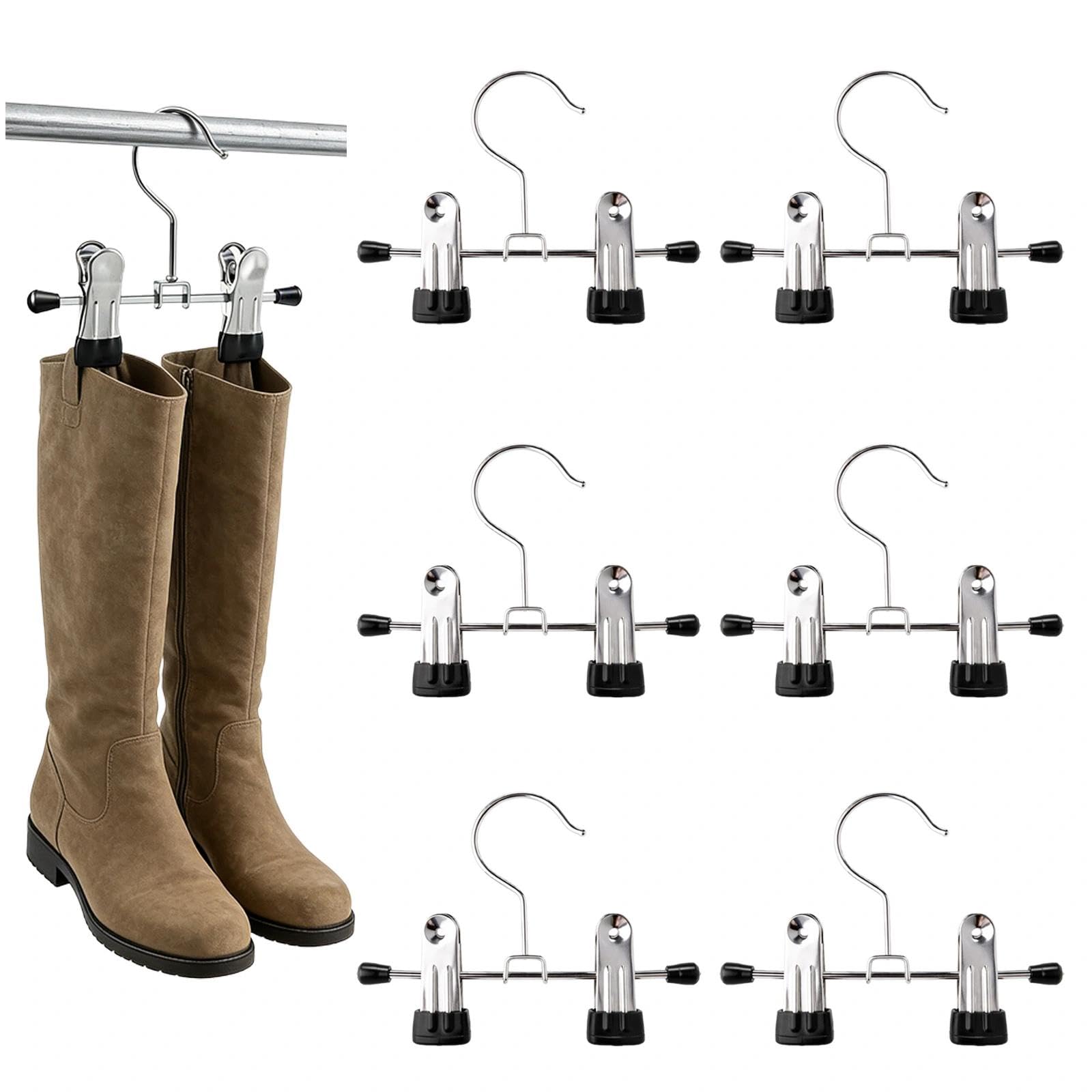 Adjustable Stainless Steel Shoe Rack Pants Folder Multi-Functional Portable Travel Laundry Washing Machine Rack Hooks Socks Clip Boot Hanger Set of 6