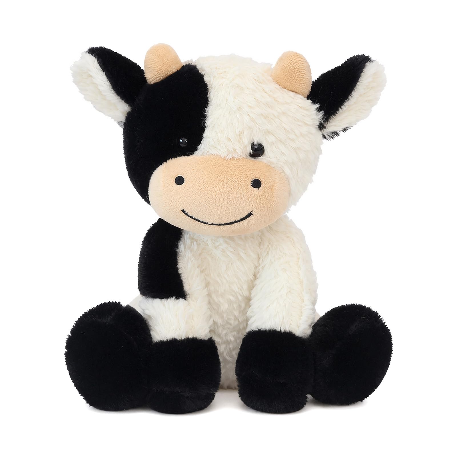 Yulondar Adorable Smiling Highland Cattle Cow Plush Toy, 8.7”/22 CM Soft Fluffy Stuffed Animal, Huggable Black and White Highland Cow Teddy for Kids Birthday Gifts Home Decoration