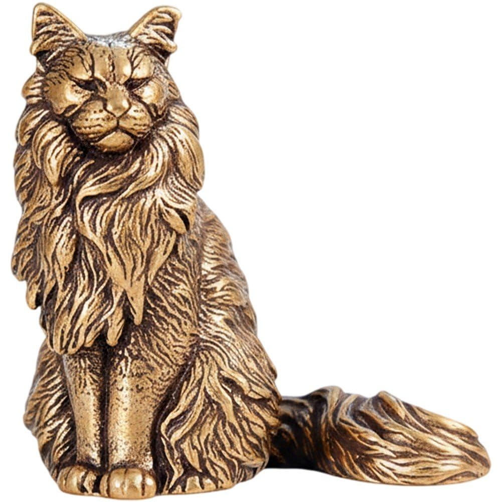 Ymxygz Brass Cat Figurine Mini Cat Statue Animal Figurines Miniature Retro Kitten Sculpture Collectibles Home Desktop Decoration