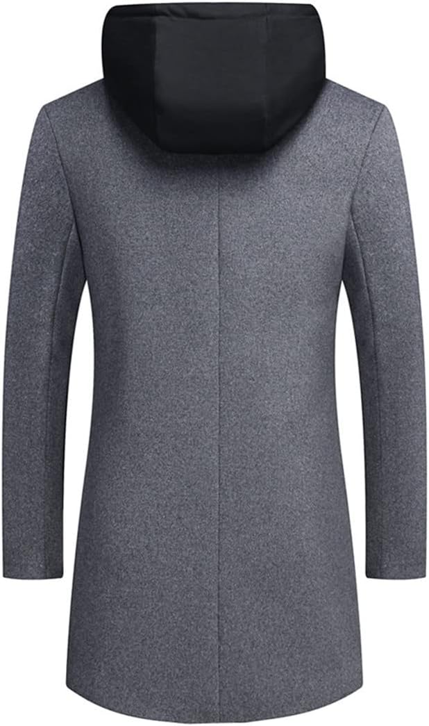 Haitpant Autumn Winter Men Wool Hooded Trench Coat Korea Style Mid Long Wool Overcoat Casual Slim Woolen Blend Jacket