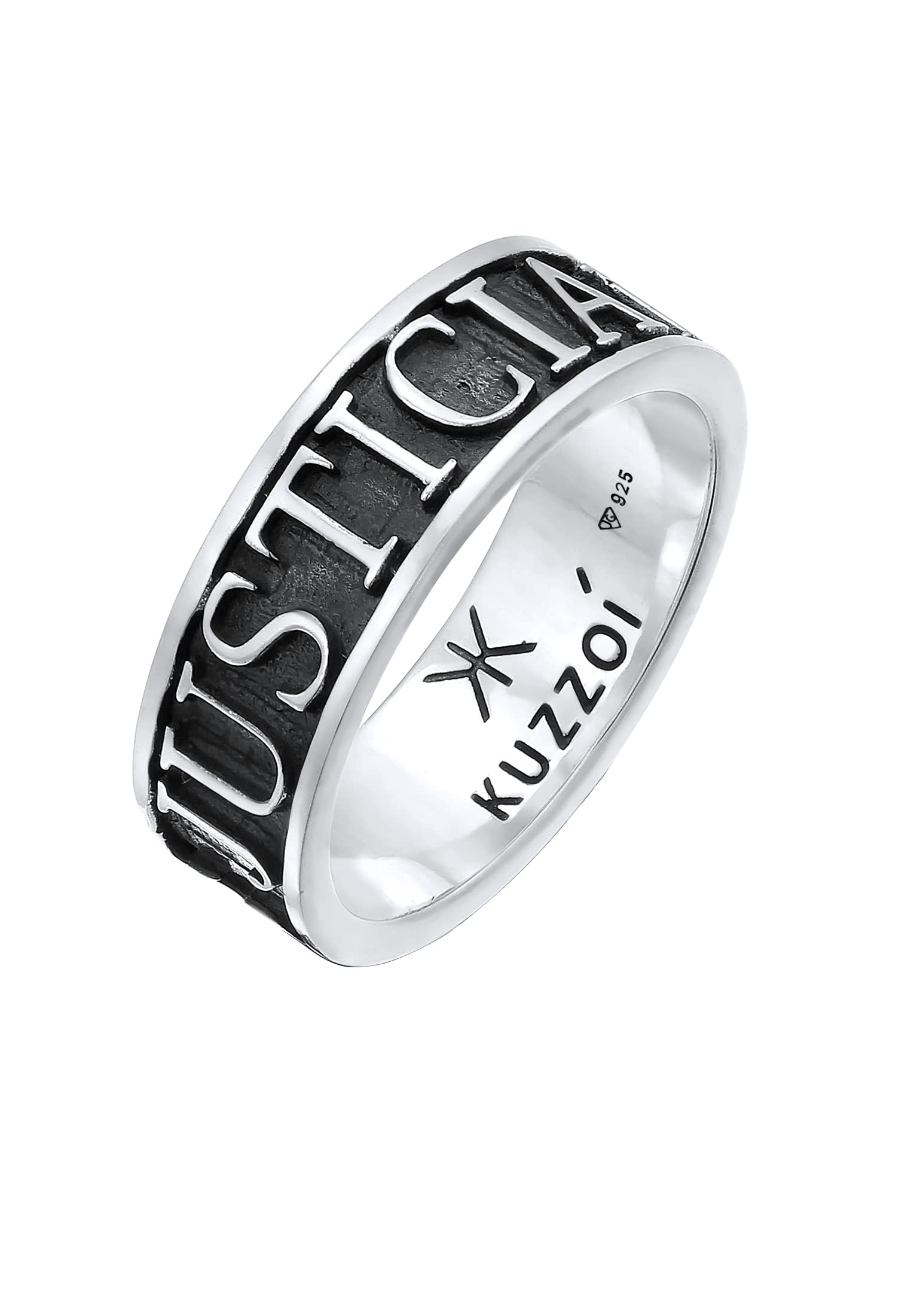 Kuzzoi Herrenring oxidiert Bandring massiv (8 mm) 925 Silber Breites | Schmuck Accessoire mit Schriftzug Silberring für Männer in der Ringgröße 60-66