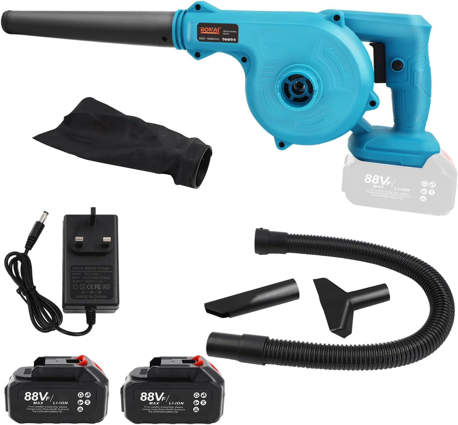 BONAI Multi-Purpose Home and Garden Air Blower and Suction Vacuum Combo Kit with Collection Bag for Easy Cleaning