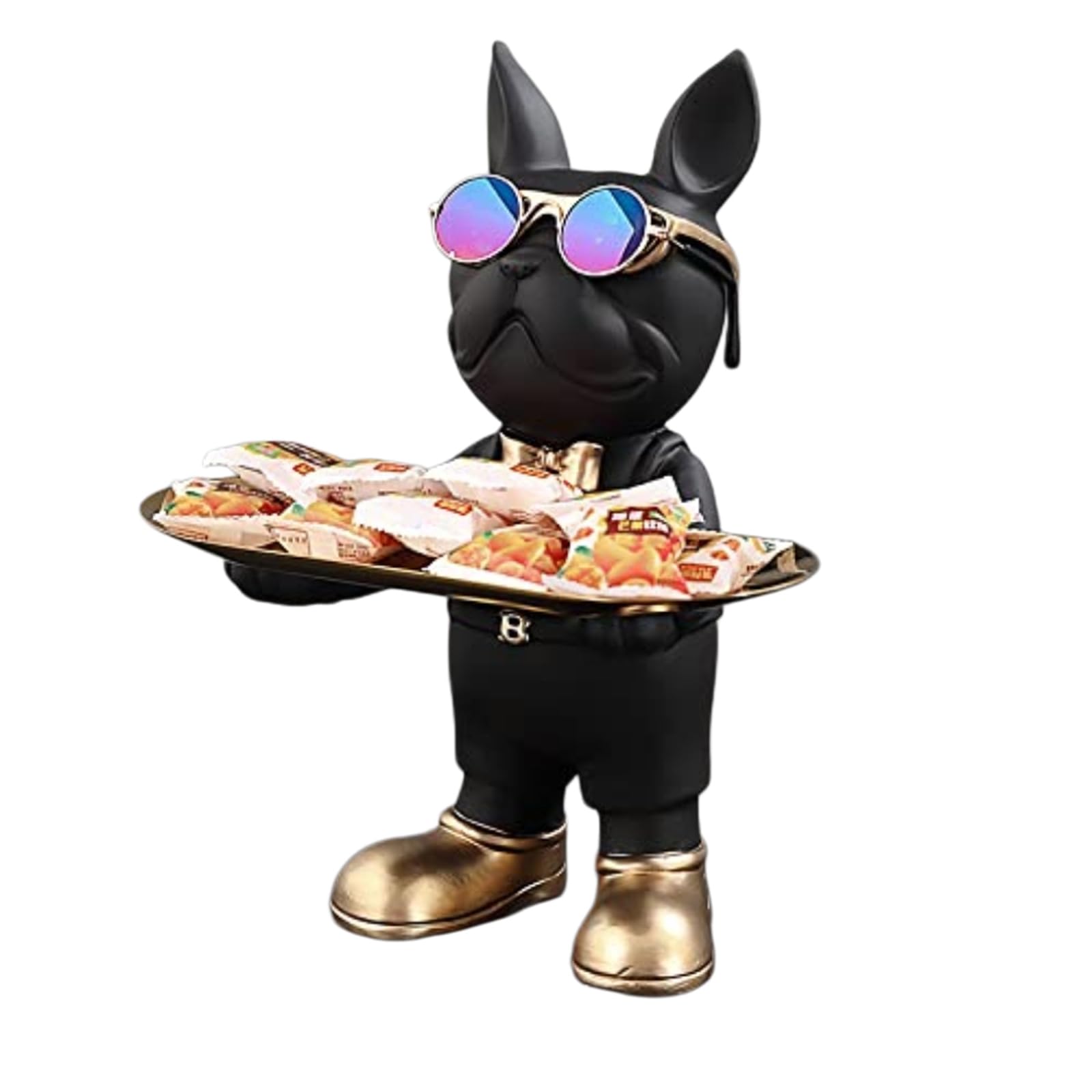 YXCQHZM French Bulldog Figurine Cool Bulldog Statue Multifunctional Desktop Decoration Fruit Bowl Gift Suitable for Home, Living Room, Office (black A)