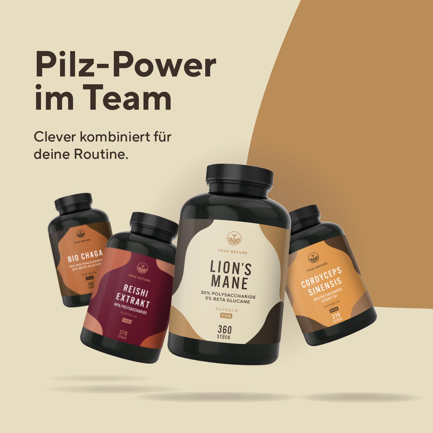 Lions Mane - 360 Kapseln - 2000mg pro Tag - 30:1 Extrakt (60000mg Hericium/Löwenmähne Pilz) - 30% Polysaccharide & 5% Beta Glucan - 500mg Hericium Erinaceus je Kapsel - Laborgeprüft - TRUE NATURE