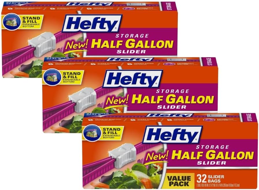 Slider Storage Bags, Half Gallon Size, 32 Count (Pack of 3)