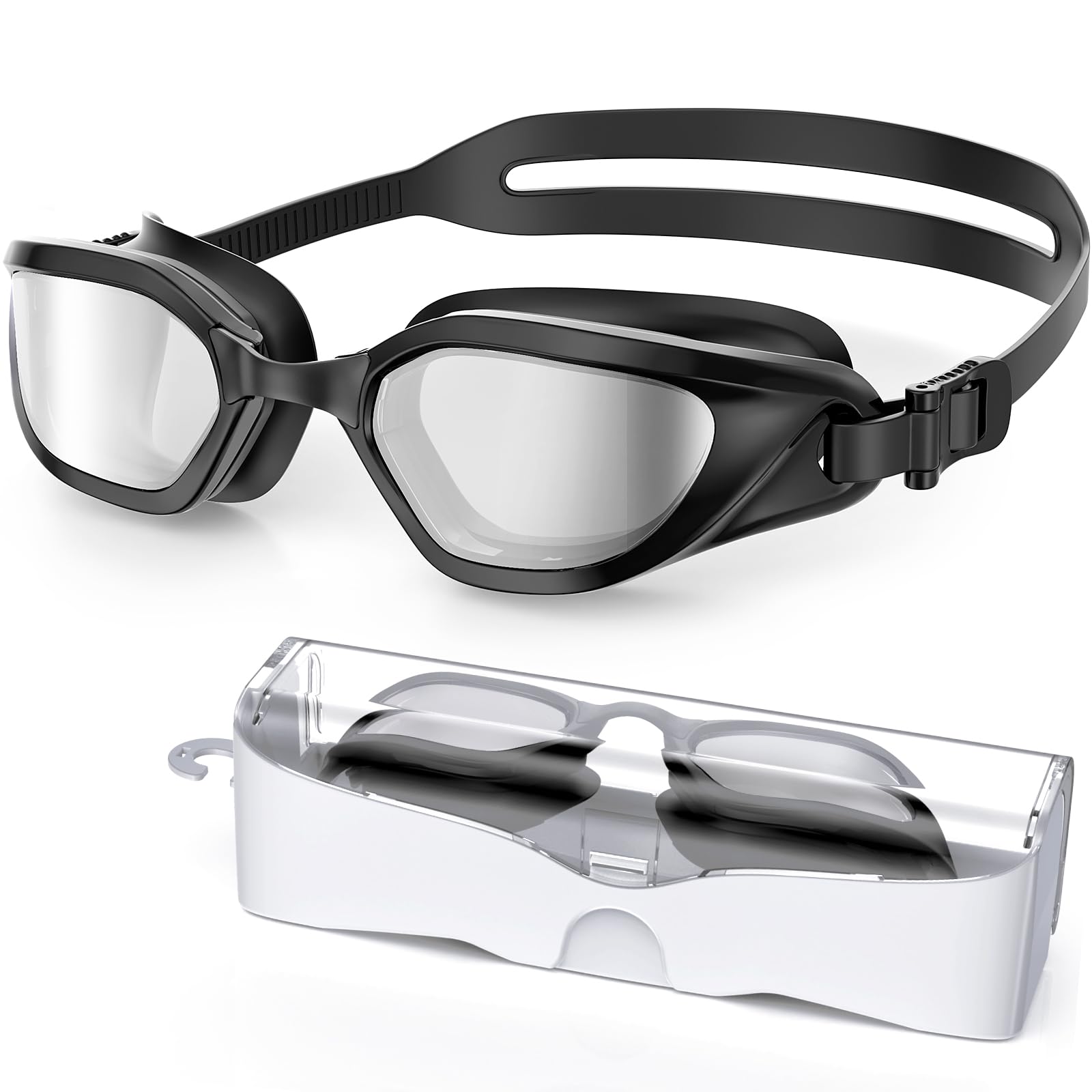 Zeligerstar Swimming Goggles, Goggles Swimming Adult with 3 Sizes Nose Bridges, Anti-Fog UV Protection No Leaking Adjustable Swim Goggles for Men Women Junior