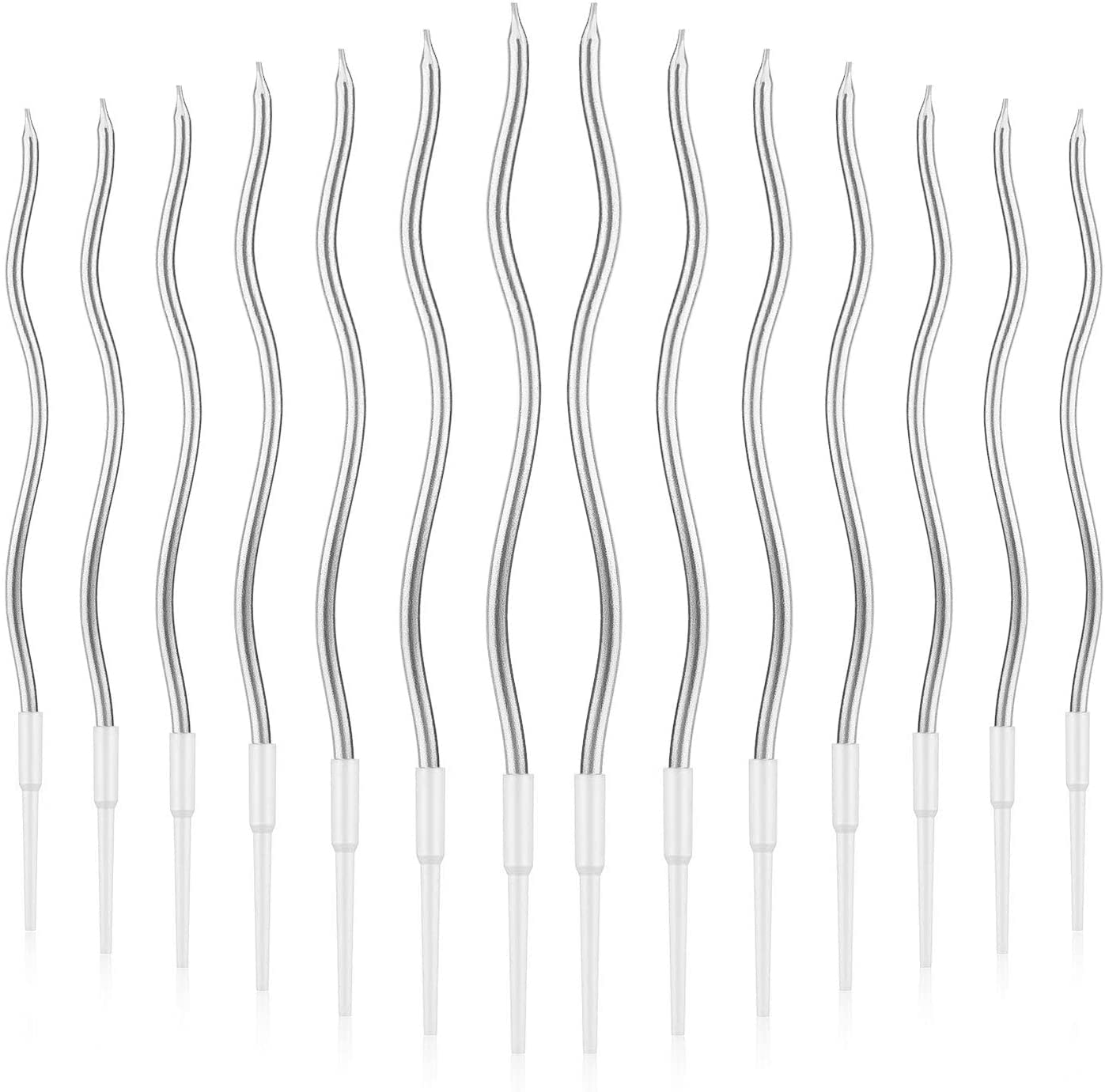 Luter Silver 24Pcs Birthday Candles Spiral Birthday Cake Candles Long Thin Cupcake Candles For Birthday Wedding Party Decoration (Silver)