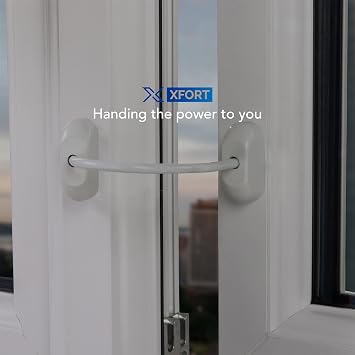 XFORT Cranked Locking Window Handle Installation Kit in White, Left Hand UPVC Window Handle Replacement, Offset Lockable Window Lever