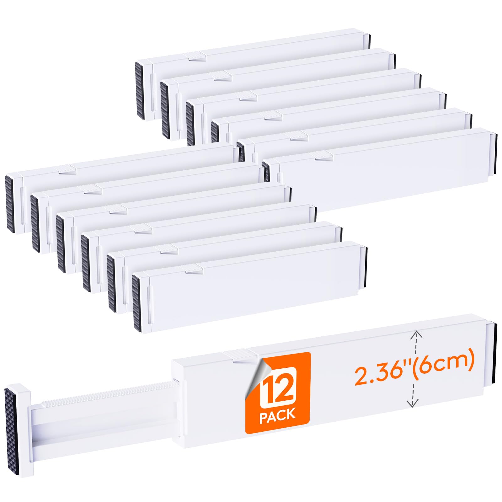 Lifewit 12 Pack Kitchen Drawer Dividers 2.36" High, 11"-17" Adjustable Drawer Organizer for Utensils/Clothes/Makeup, Plastic Expandable Separators in
