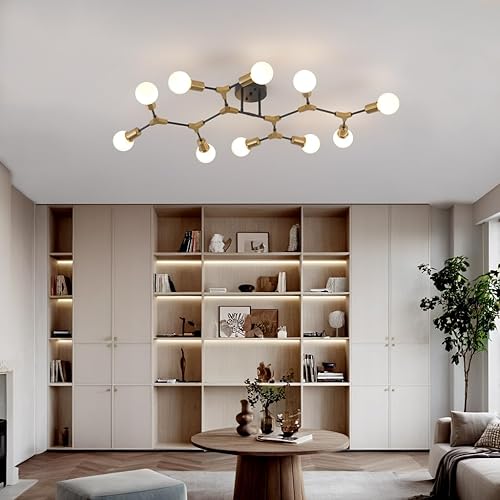 Miniatura 9 de Moderno candelabro Sputnik negro, 12 luces de metal semiempotrado para dormitorio, estudio, sala de estar, comedor, cocina, oficina, restaurante