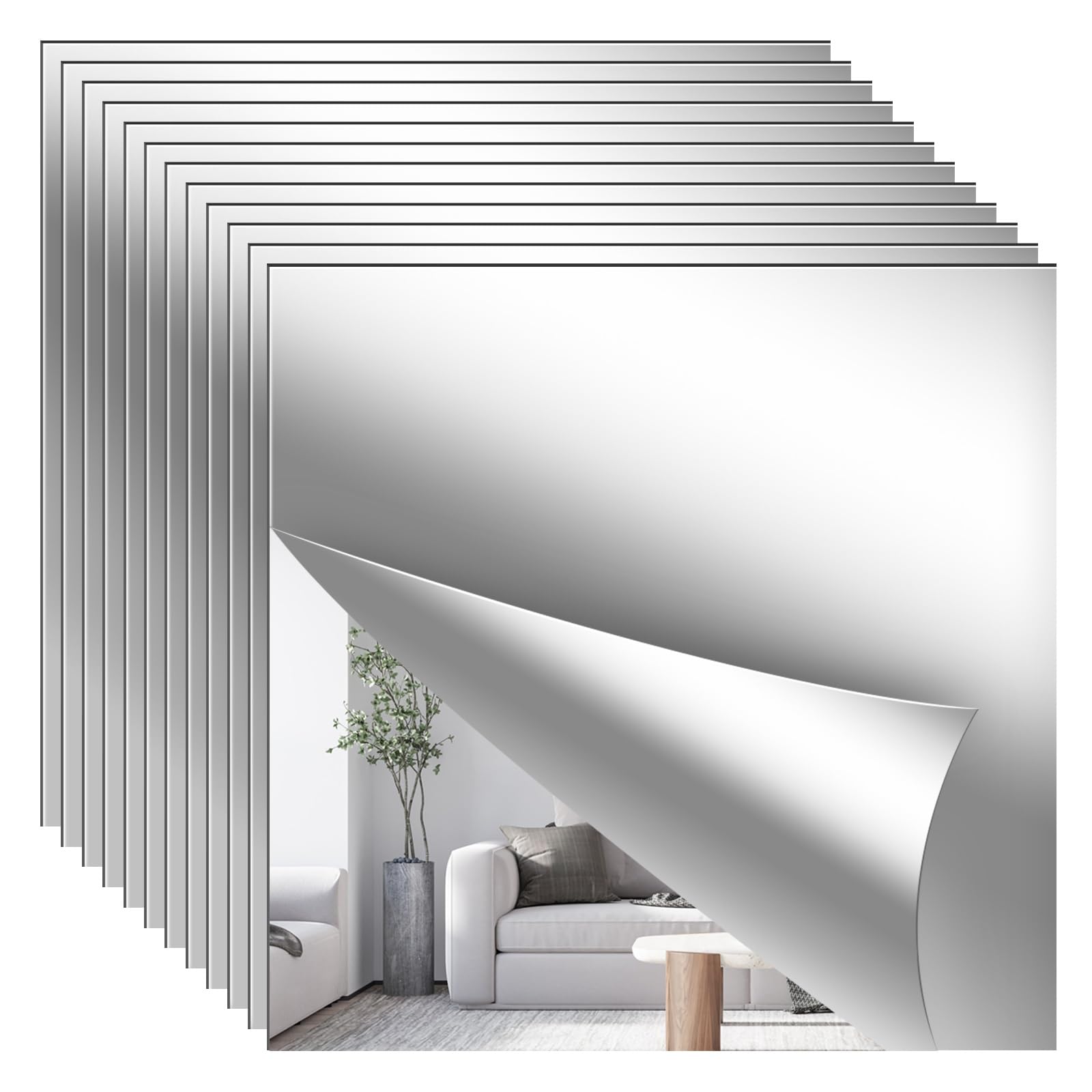 Acrylic Wall Mirror 12 Pieces 12 x12 in Full Length Frameless Rectangular Mirrors Shatterproof Bathroom Decorative Splicing Mirror