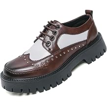 Mens Leather Platform Rivets Dress Shoes Causal Round Toe Thick Lug Sole Lace Up Oxfords Comfort Block Heel Derby Business Shoes