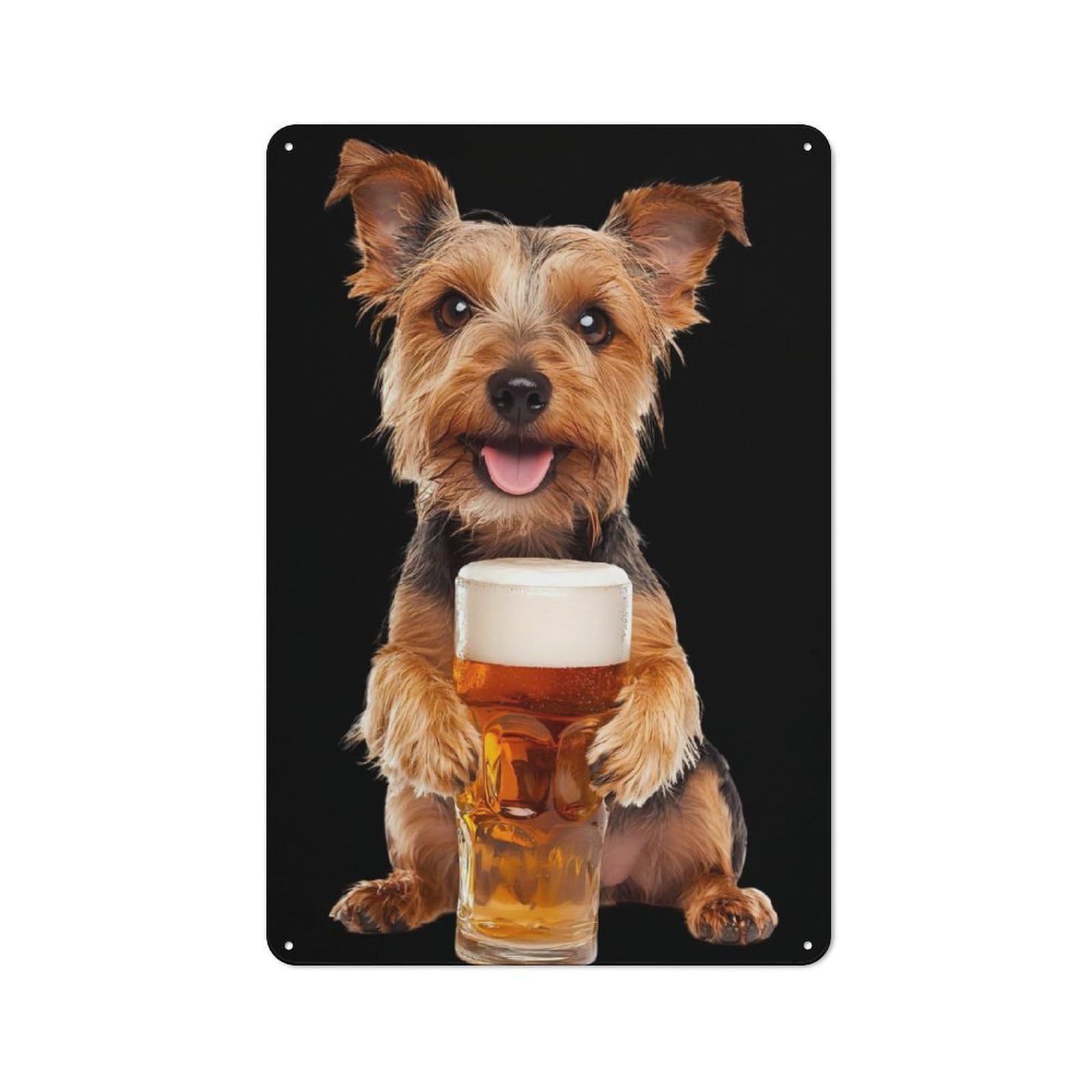 Junmoney Dog Holding Beer Metal Plaque 30X20cm With For Garage Wall, Retro Decor, Housewarming Present For People Styling Garage