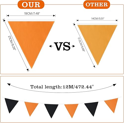 Miniatura 3 de G2PLUS Cadena de pancarta para decoración de fiestas, bandera triangular naranja y negra de 39 pies, guirnalda de banderines de algodón, banderas
