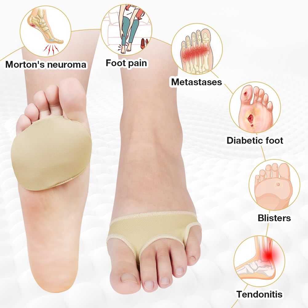 Cuscinetti Metatarsali Donna e Uomo, 2pcs Cuscinetto Metatarsale con Tessuto Lycra Traspirante Morbido, Imbottiture per Avampiede in Gel Silicone per Dolore da Metatarsalgia e Neuroma di Morton