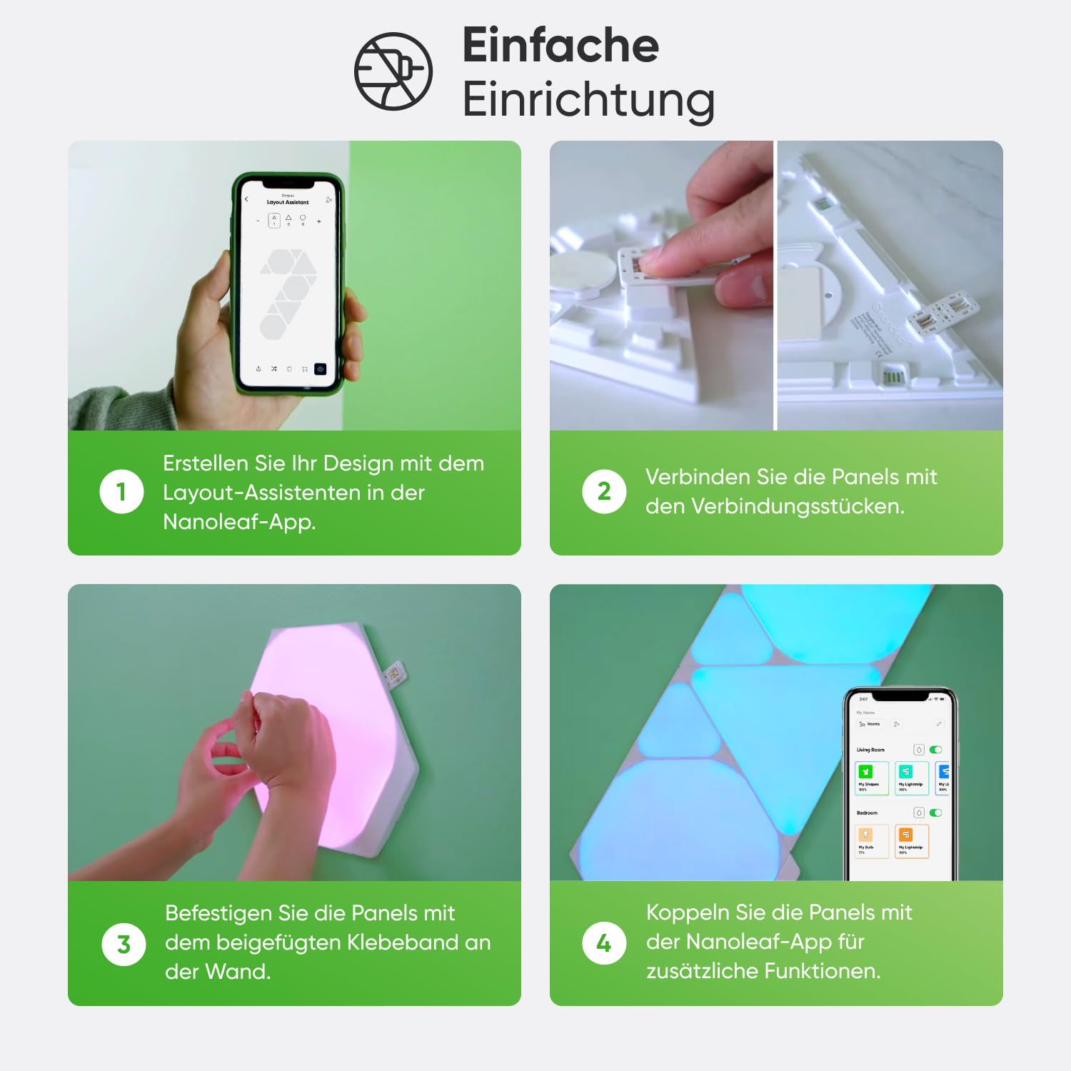 Nanoleaf Shapes Hexagon Starter Kit, 9 Smarten LED Panels RGBW - Modulare WLAN 16 Mio. Farben Wandleuchte Innen, Musik & Bildschirm Sync, Funktioniert mit Alexa Google Apple, für Deko & Gaming
