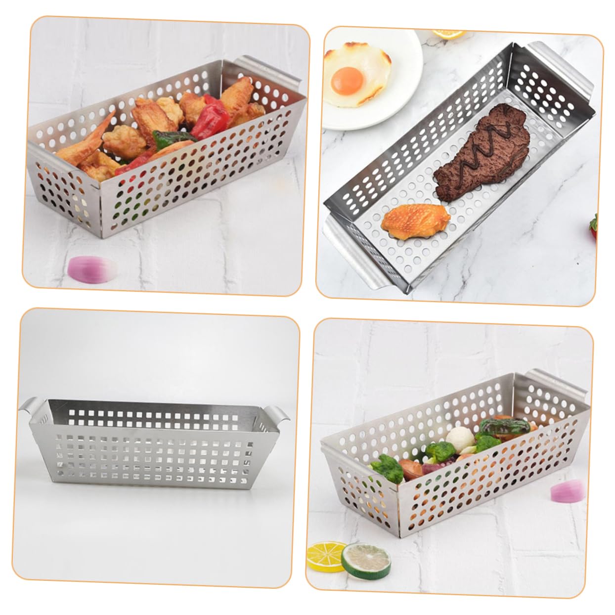 Griglia per barbecue in acciaio inox, 28,5 x 13 x 6 cm, griglia per barbecue a rete per grigliare verdure, pesce e carne, perfetto per grigliate estive