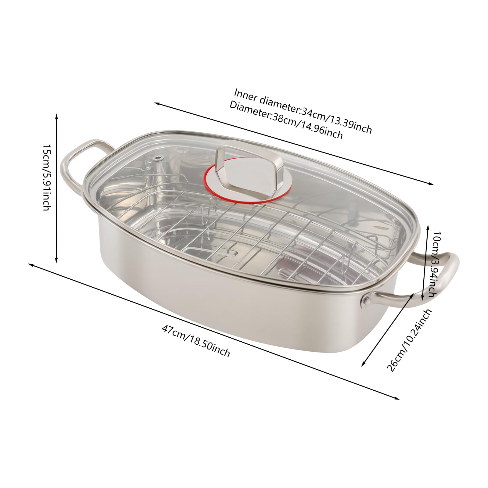 Edelstahl Dampfgarer Topf Set, Gas-, Elektro- & Induktionskochfeldern kompatibe, ovales Mehrzweck-Kochgeschirr mit Glasdeckel, Dampfeinsätze, Timer und Zange, für Fisch, Suppe & Dünsten (1 Etagen)