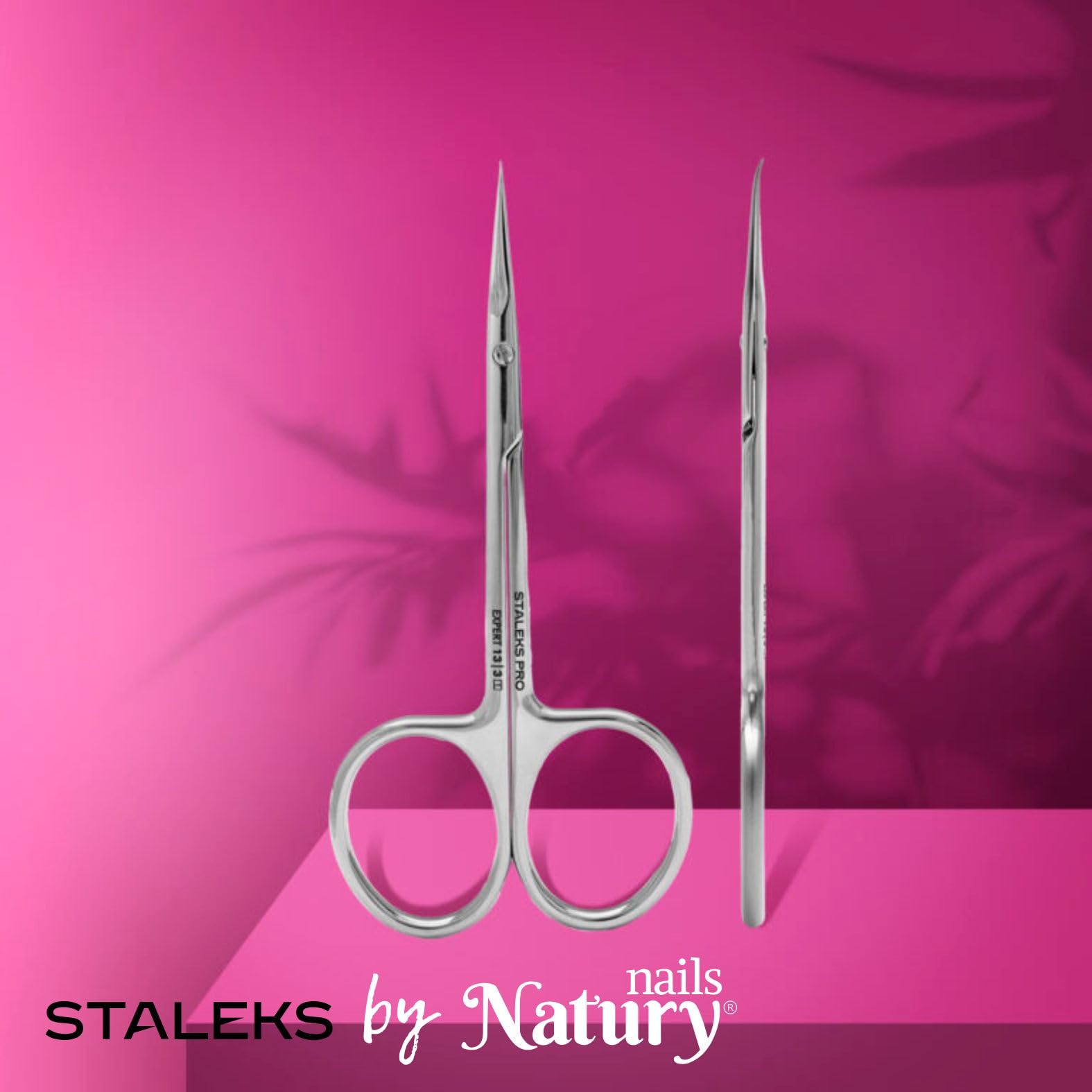 STALEKS PRO by Natury Nails Forbici professionali per cuticole con gancio per mancini. Manicure Anelli ergonomici. Acciaio inossidabile. Expert SE-13/3