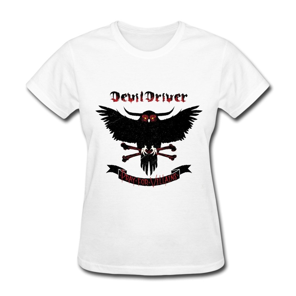 QDJT Women's DevilDriver Pray For Villains T-Shirt S White Apparel