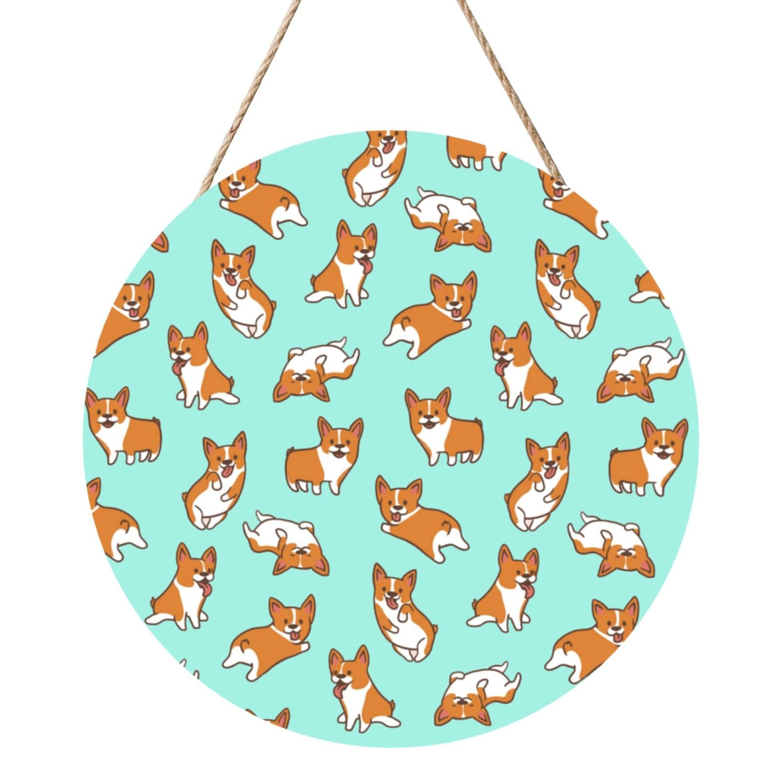 InOmak Corgi Cute Dog, Round Wood Panel Painting 12 in, Wall Hanging Painting For Home