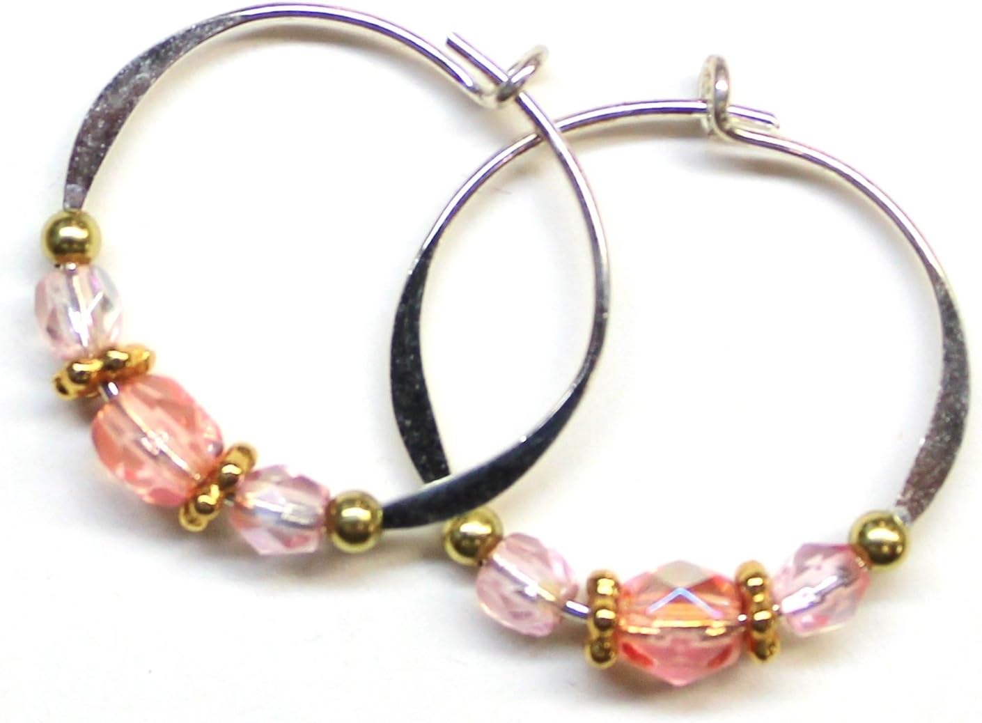 Bali Sky Small Sterling Silver FIlled Pale Pink Bead Hoop Earrings HS007