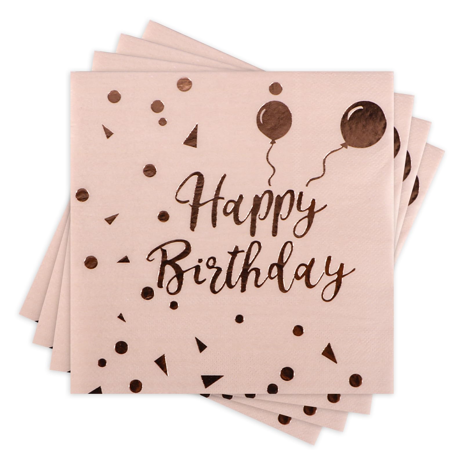 40 Pcs Pink Birthday Napkins,Rose Gold Napkins,Pink Serviettes,Happy Birthday Napkins,Disposable Party Napkins Set for Table Decorations Cocktail Supplies-2 Layers