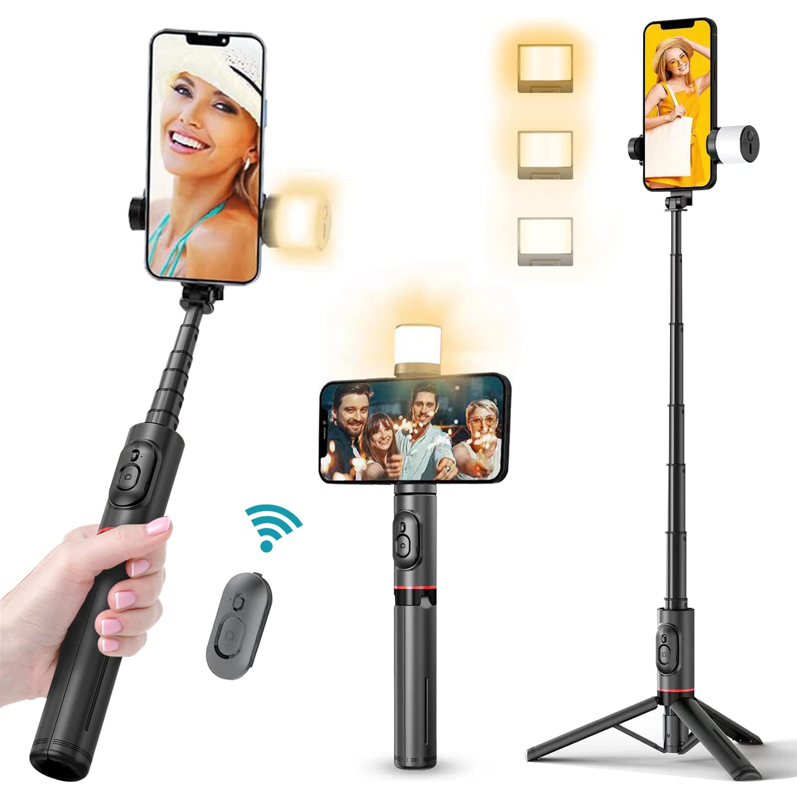 TDOO Selfie Stick Tripod With Fill Light,Extendable Bluetooth Selfie Stick With Wireless Remote,Compatible With Most Android & IPhone IOS Device (C)