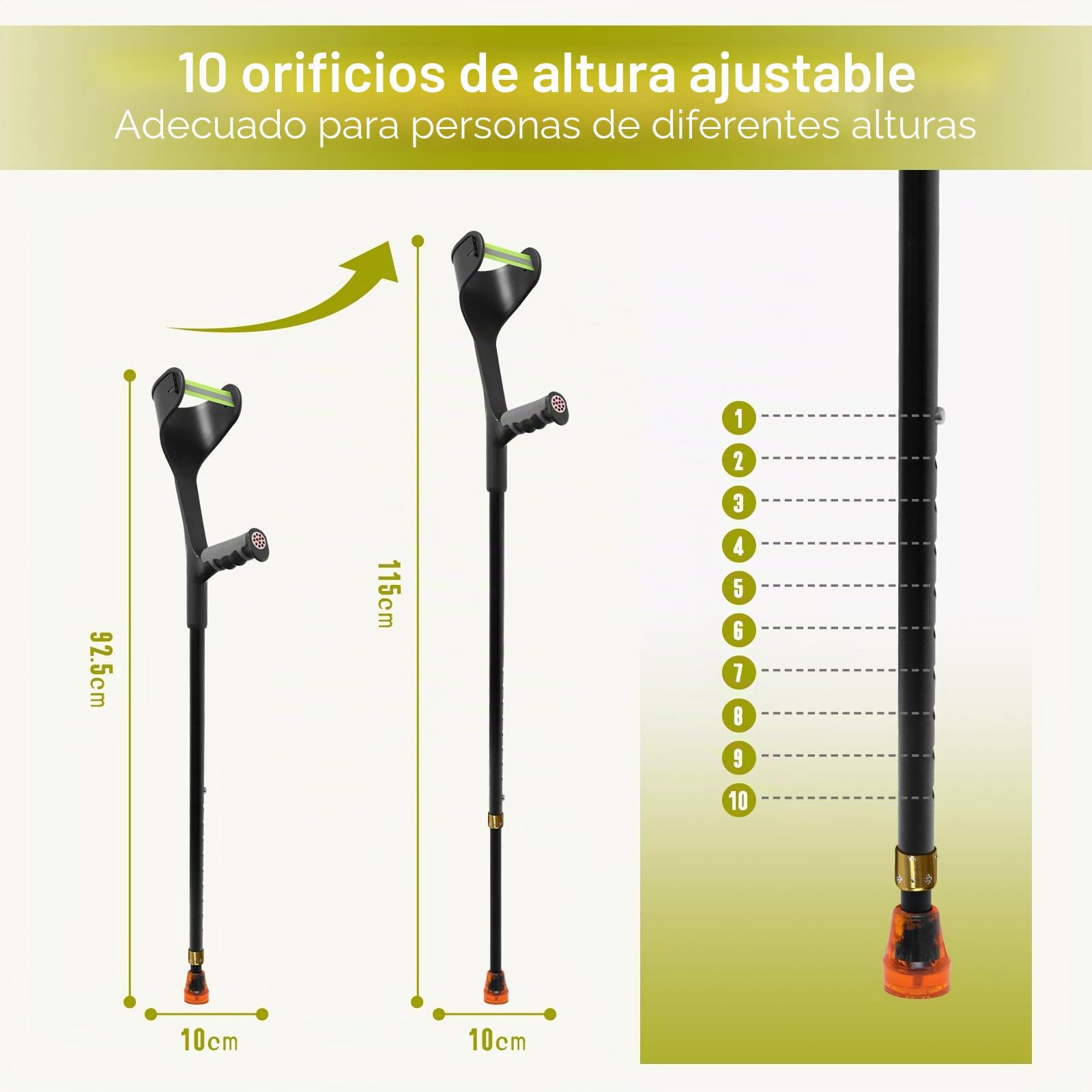 Muletas plegables para adultos, mujeres y hombres, muletas ligeras de altura ajustable con mango cómodo, agarre ergonómico, muletas para antebrazo, con base antideslizante para movilidad y ayuda para