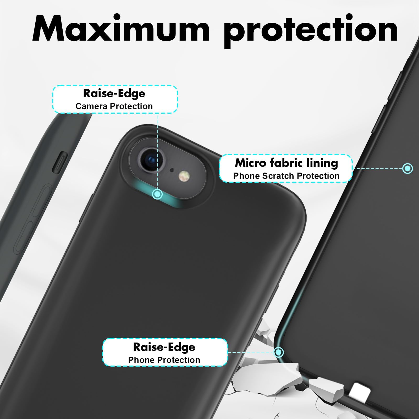 Etui na baterie do iPhone'a 8/7/6S/6/SE 2020 (11.9 cm), szybka ładowarka 8500 mAh, wąska, rozszerzona, ładowana, przenośna bateria ochronna zapasowa - czarne