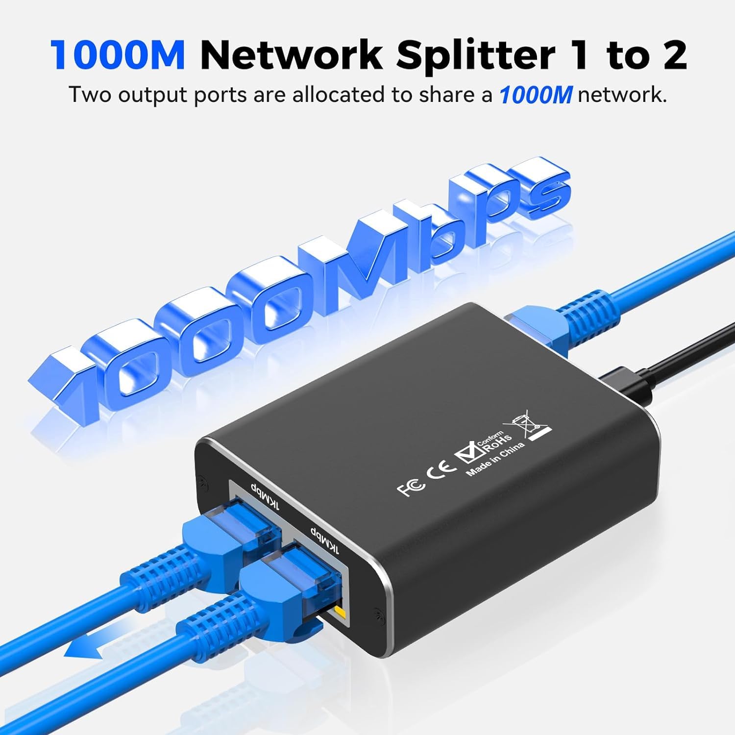 Switch Ethernet 2 Porte Gigabit - Splitter Da 1 A 2, 1000Mbps, Con Cavo Type-C, Per Reti LAN