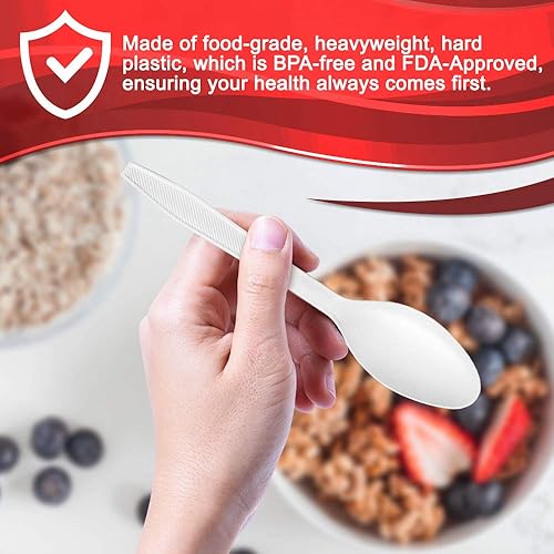 Miniatura 9 de Paquete de 400 cuchillos de plástico blancos desechables extra pesados, cubiertos blancos resistentes, fiestas, cenas, servicios de catering,