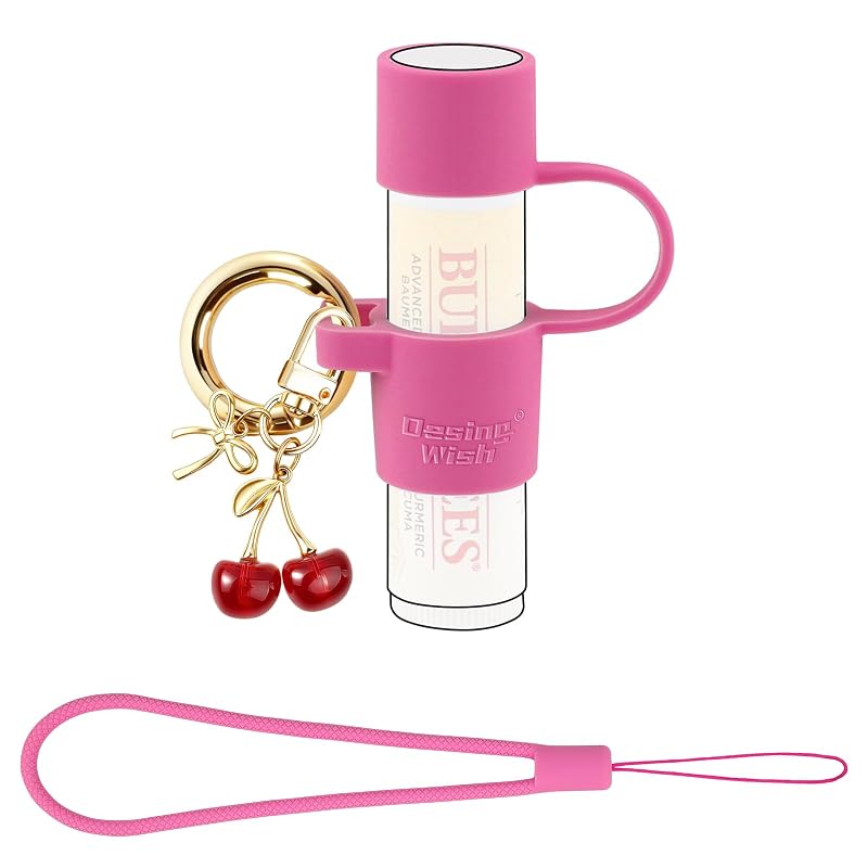 Porta-bálsamo labial de silicone Desing Wish com chaveiro de cereja
