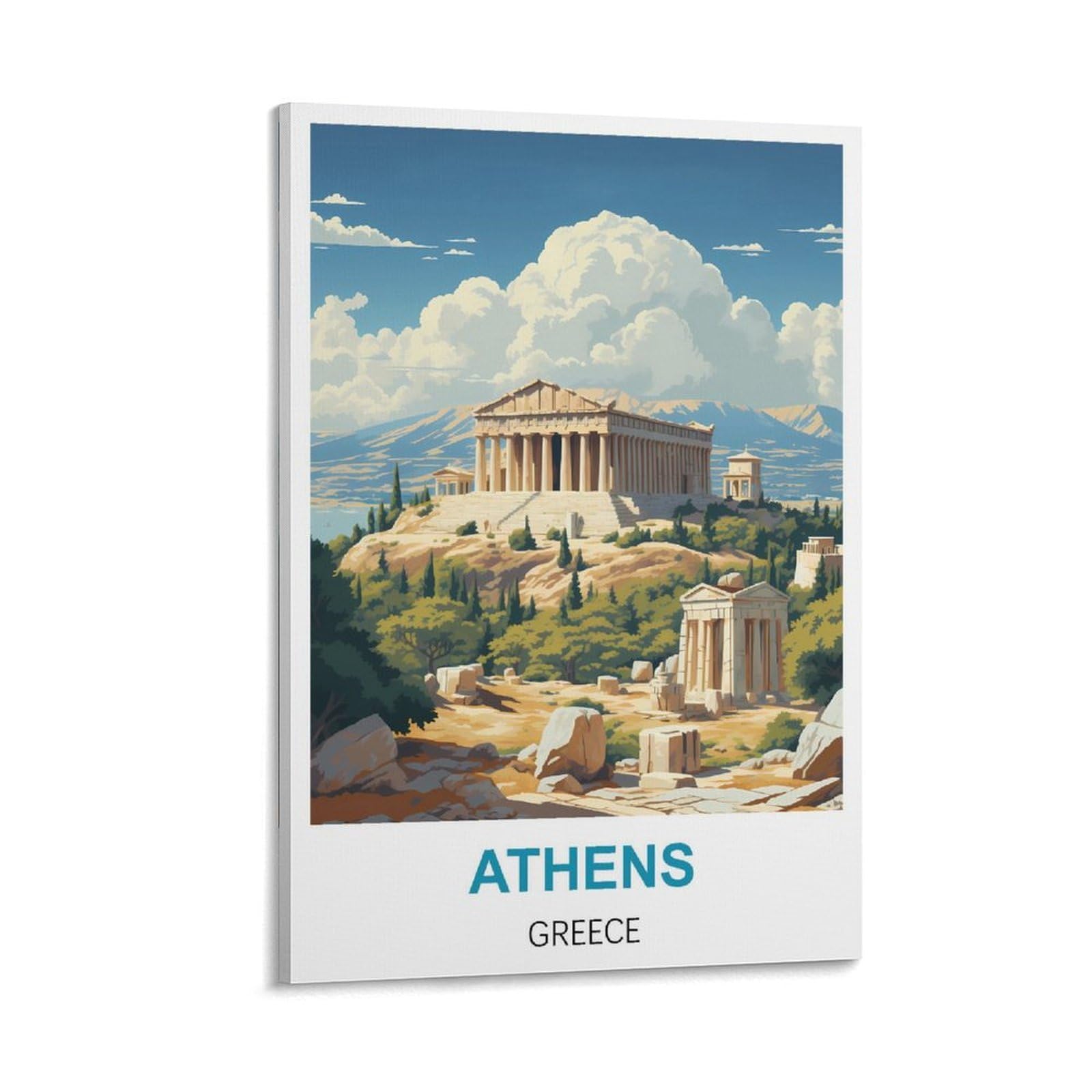 NHGEQAA Athens Greece Vintage Travel Poster 08x12inch(20x30cm) Canvas Wall Art Print Picture