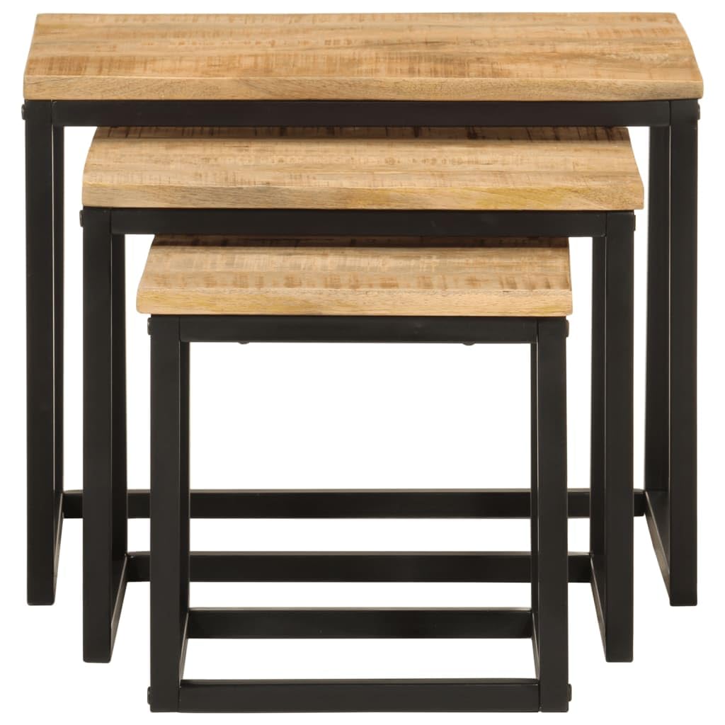 Juego de 3 mesas nido de madera maciza de mango y hierro, mesa baja nido de 3 piezas para sala de estar, mesa auxiliar multiusos para dormitorio y oficina, diseño encajable y resistente.