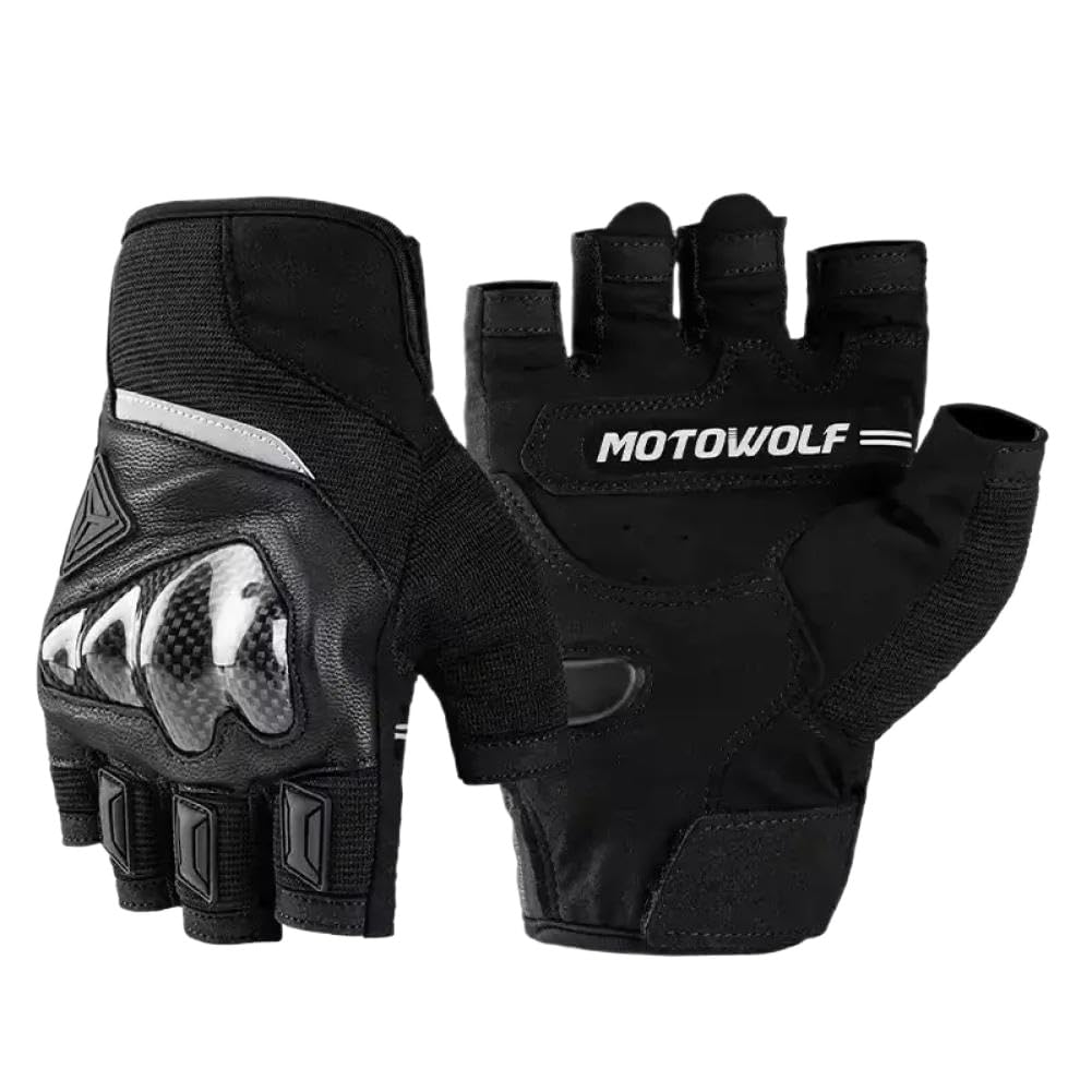 Guantes Transpirables de Medio Dedo con protección de Fibra de Carbono, Antideslizantes, a Prueba de Golpes, compatibles con Bicicleta y Moto(Black)