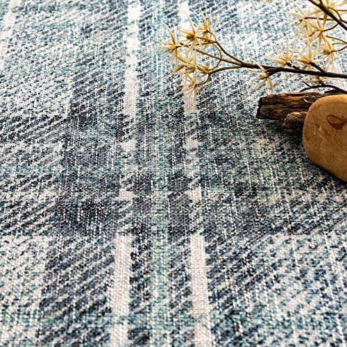 Decomall Nele Washable Area Rugs, Modern Plaid Non-Slip Carpet For Living Room Bedroom Laundry Room, Blue 3’6”X5’6” #TOP2
