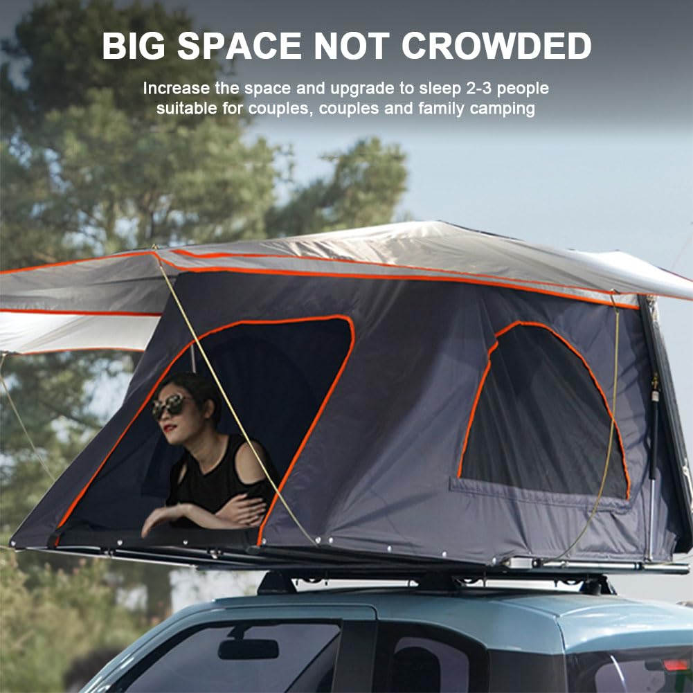 QUTBAG Tente de Toit de Voiture entièrement Automatique, Tente de Toit à Ouverture latérale avec échelle télescopique et Matelas, Tente de Camping en Plein air 3s Ouverture Rapide pour 2-3 Personnes