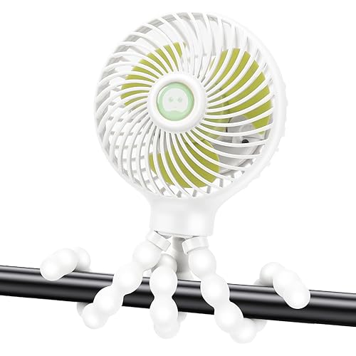 Portable Stroller Fan, With Flexible Tripod and 3 Speeds Clip On Car Seat Fan Mini Small Personal Handheld Battery Powered USB Fan, for Pram Crib Bike Treadmill Camping and Student Bed Desk
