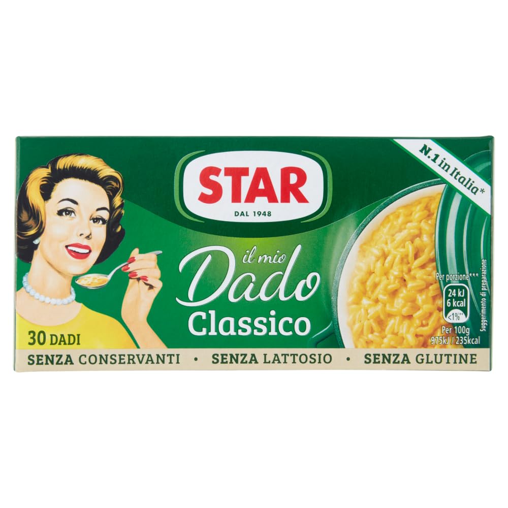 Confezione da 4 Star Il Mio Dado Classico, Preparato per brodo, scatole da 30 dadi + 1 Confezione di Talco Felce Azzurra in omaggio, Busta da 100g