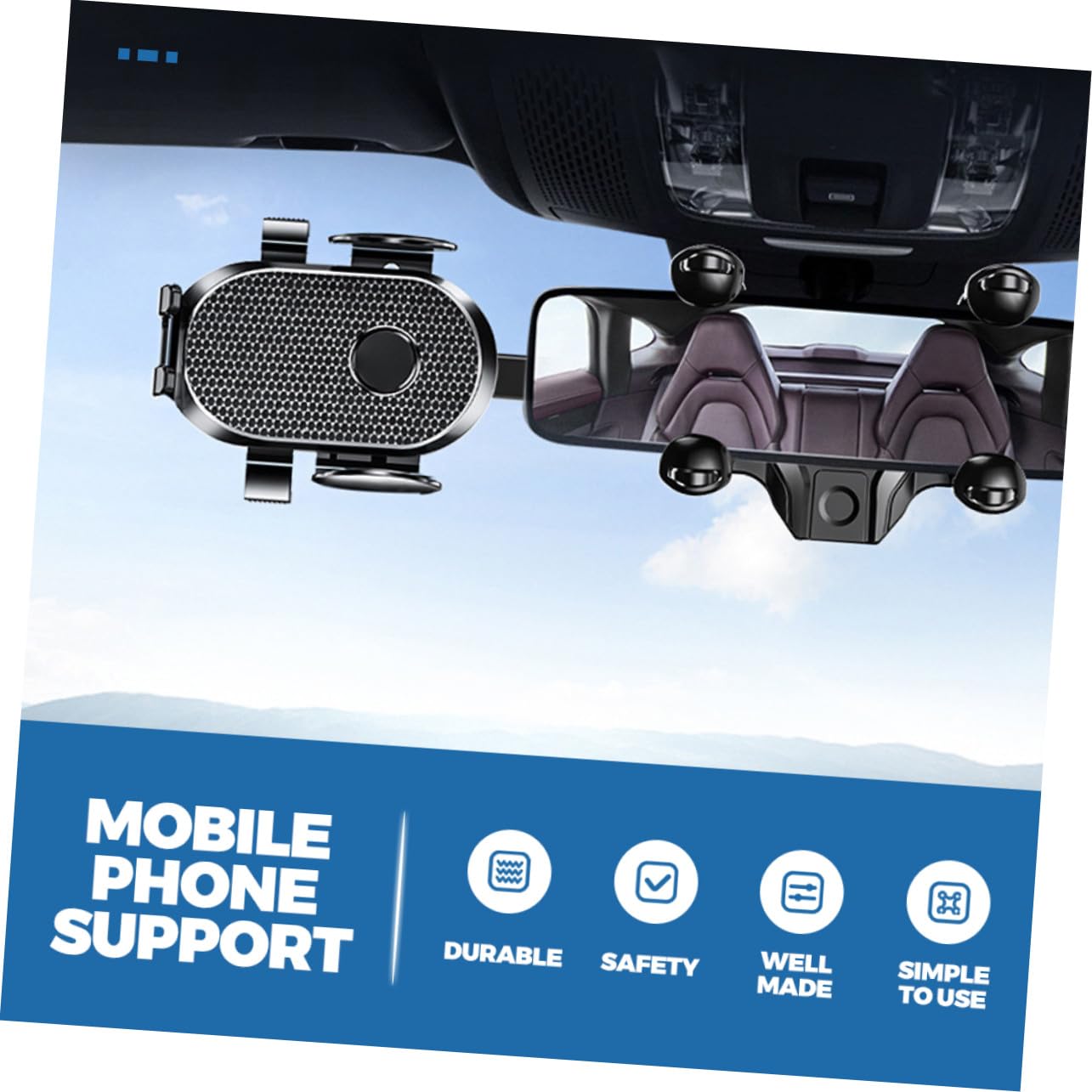 Supporto Auto Specchietto Retrovisore Rotazione Smartphone GPS in Resistente per e Video