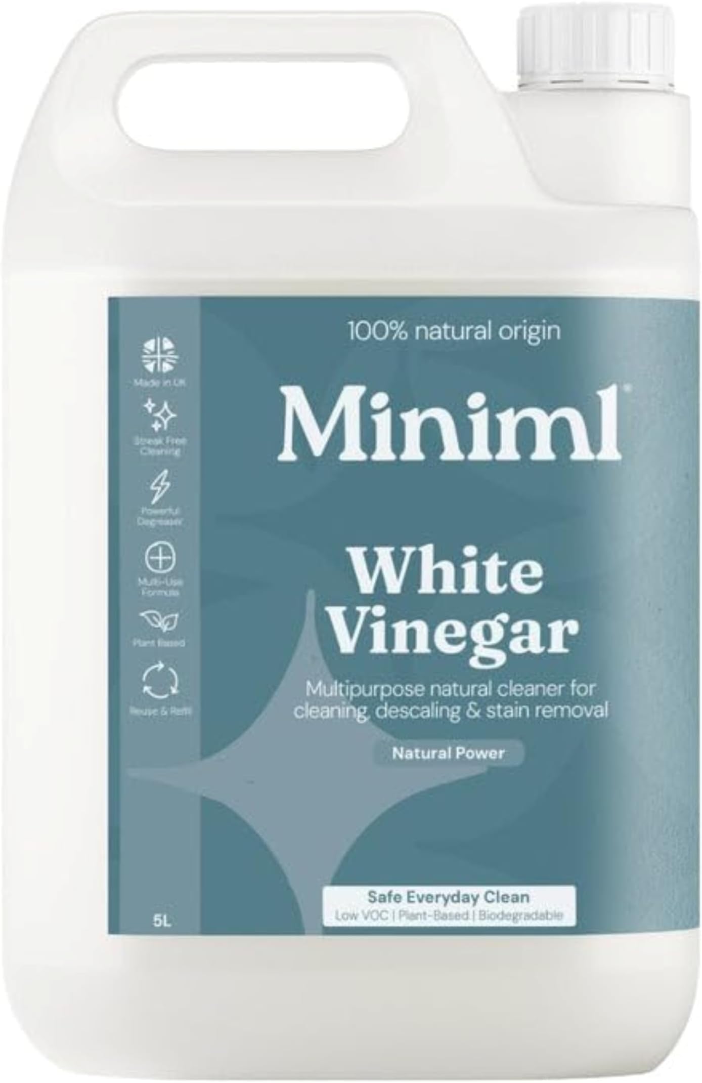 Eco White Vinegar Cleaning - All Natural Multi-Surface & Multi-Purpose Cleaner, Limescale Remover, Laundry Softener & More - 100% Vegan & Cruelty Free (5L (Pack of 1)
